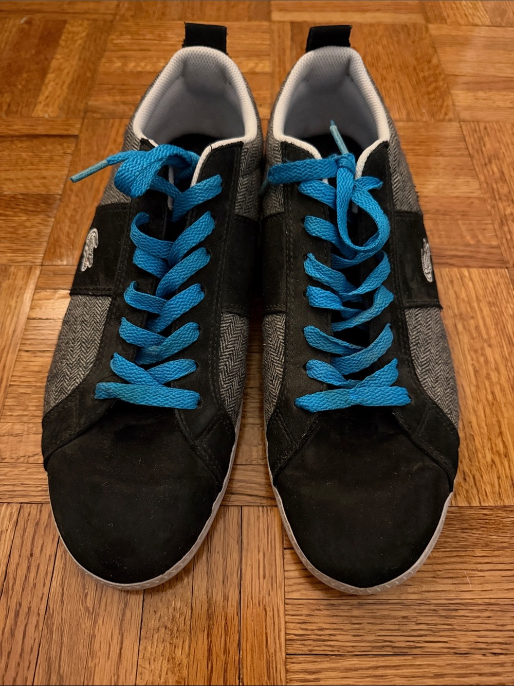 Lacoste Men's Black & Gray Sneakers with Bright Blue Laces size 10.5